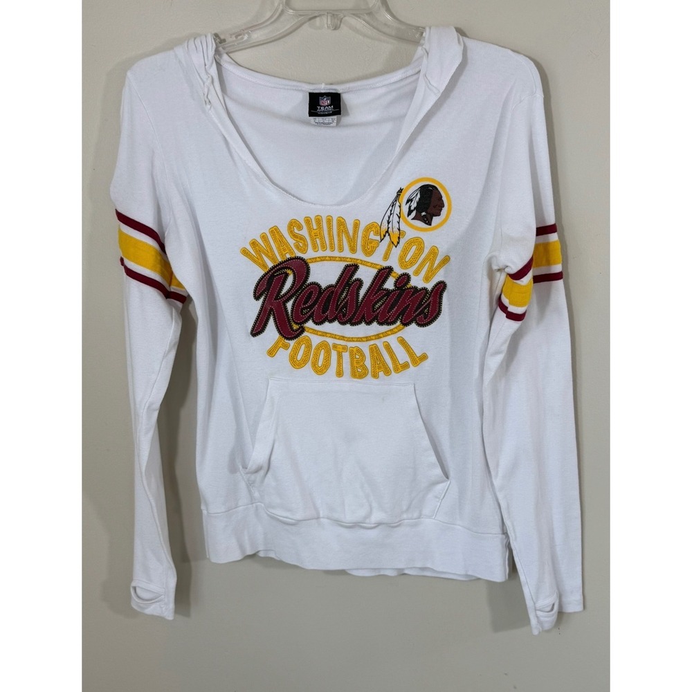 NFL Washington Redskins Hoodie Women XL White Long Sleeve Thumbhole Football